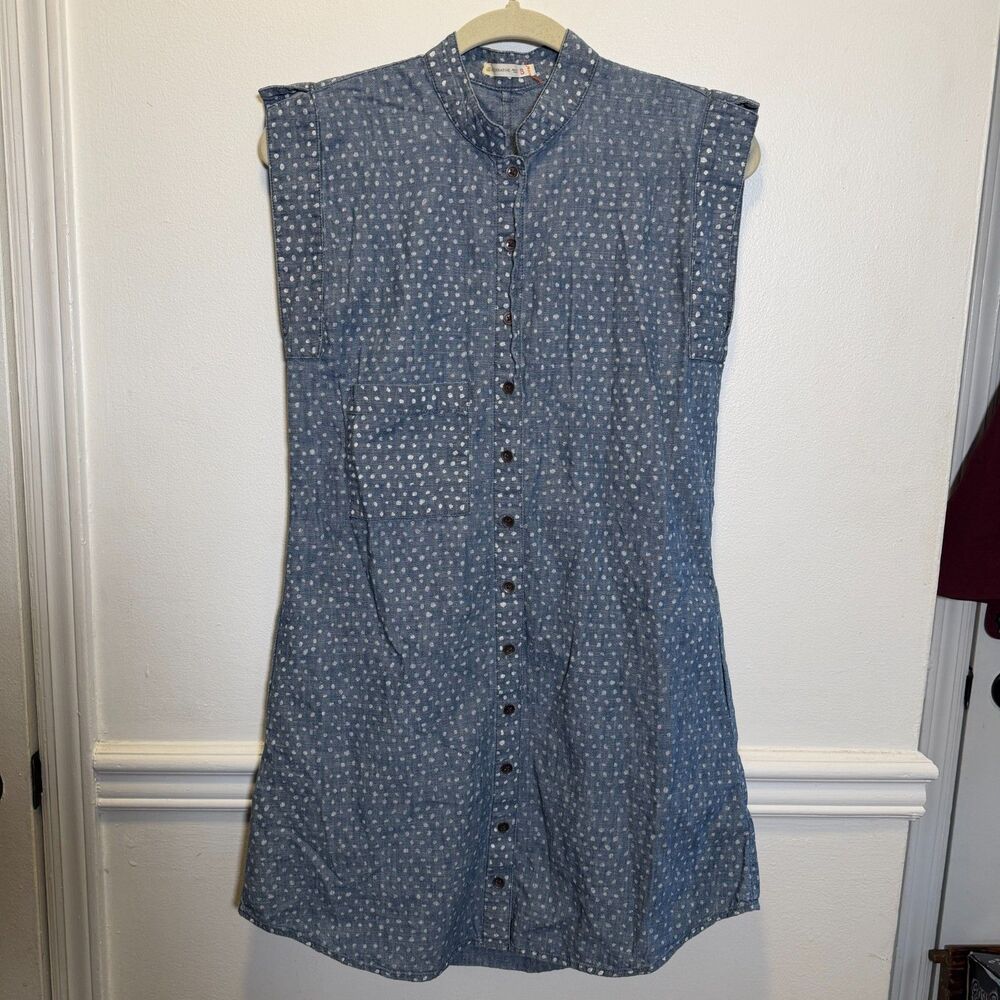 Alternative Chambray Polka Dot Sleeveless Tunic Top Blue Boho Cottagecore S
